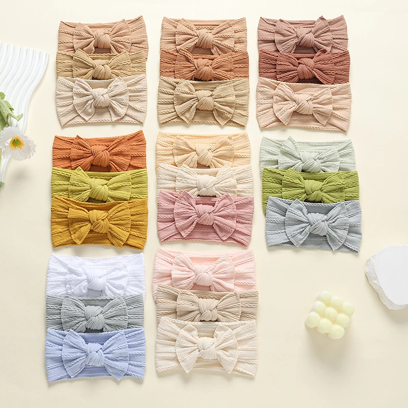 3Pcs/Set Solid Color Bow Headband For Baby Elastic Wide Hairband Kids Hair Bands Accessories Children Headwear Bowknot Headscarf