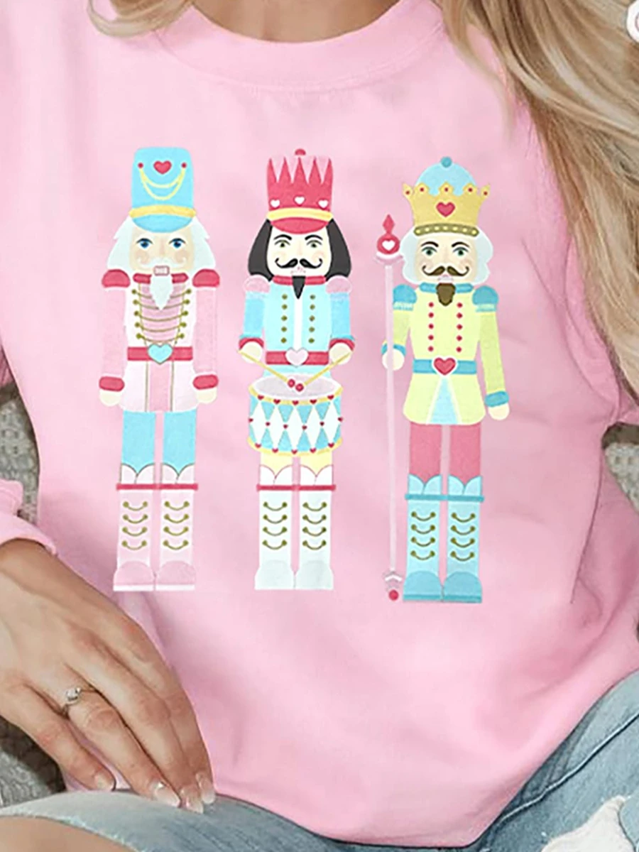 Women s Christmas Casual Sweatshirt with Long Sleeves and Round Neckline Featuring Festive Soldiers Print Pullover