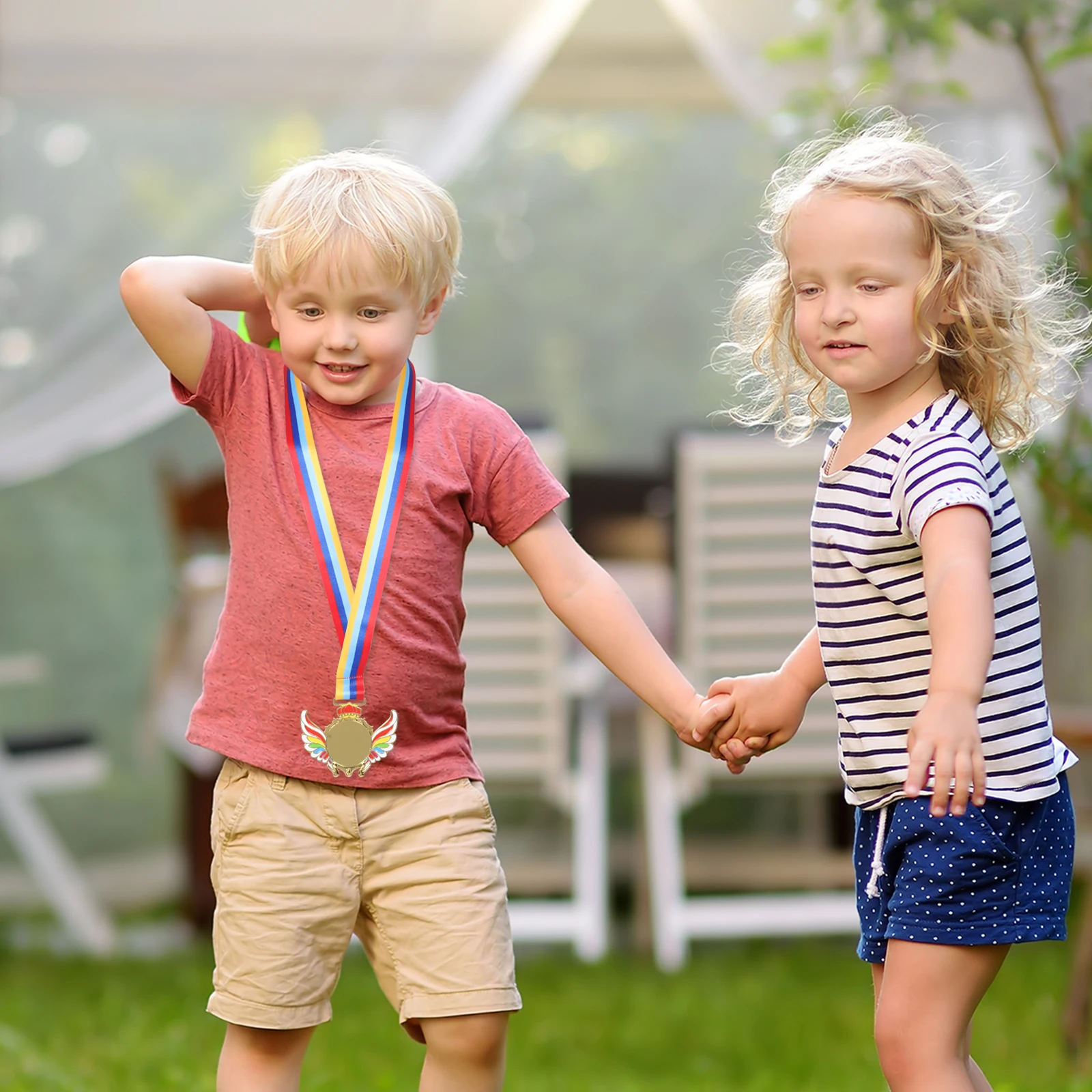 Sports Medal Kids Plastic Metal Awards Neck Ribbon for Classroom Party Favors Sports Day Gym Competition Youth Appreciation