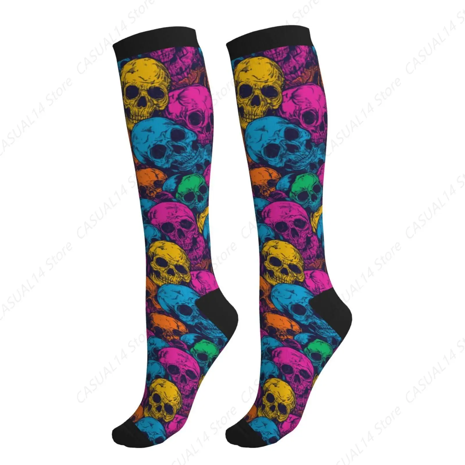 Skull Compression Socks Calf Knee High Support Socks Novelty For Women Men Athletic Running Hiking Nurse