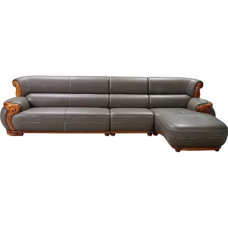 

New Chinese ebony leather sofa corner modern luxury living room high-end first-layer cowhide sofa