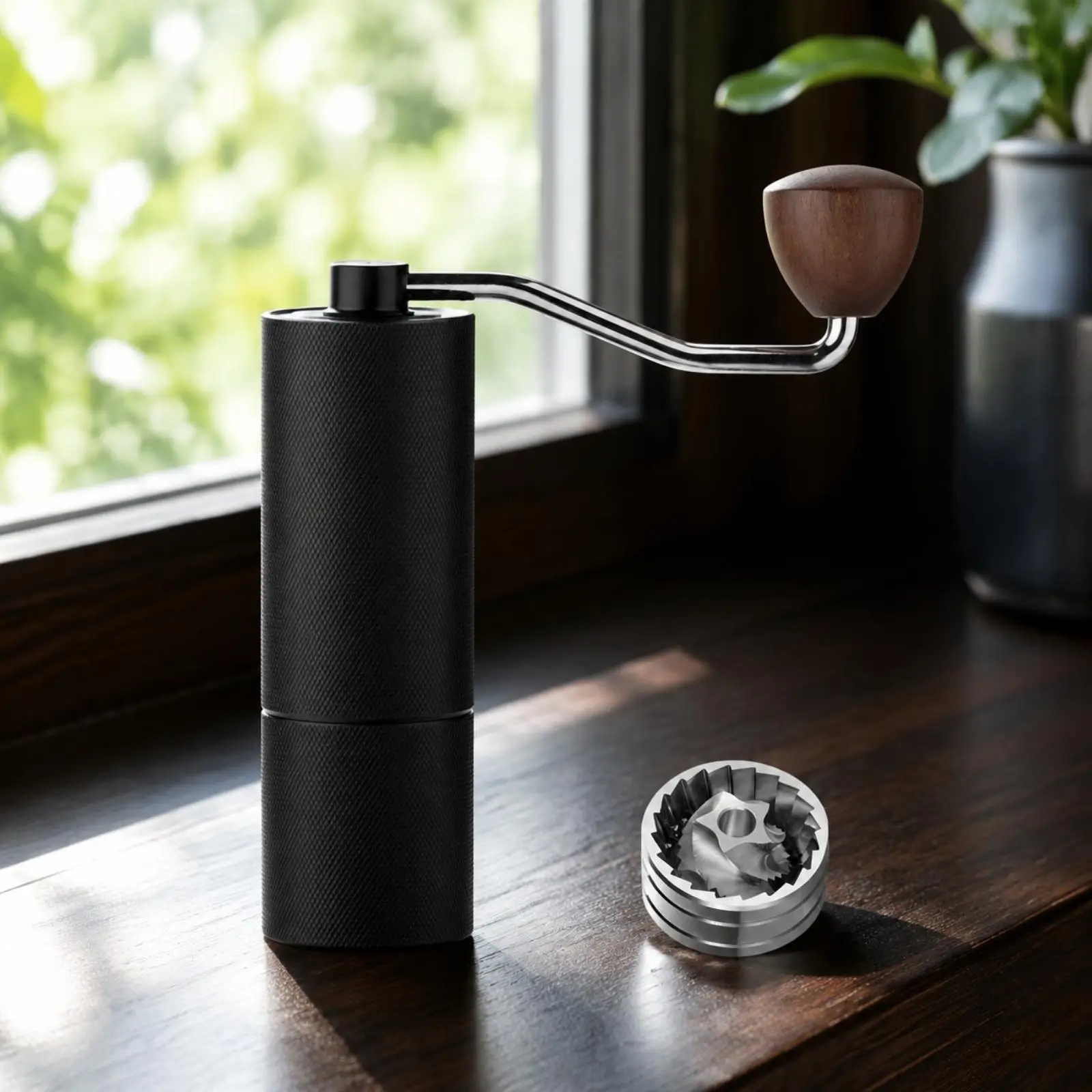 Compact Hand Coffee Grinder with Wooden Knob Stainless Steel Burr Portable Mill for Travel Camping Outdoor Coffee Enthusiasts