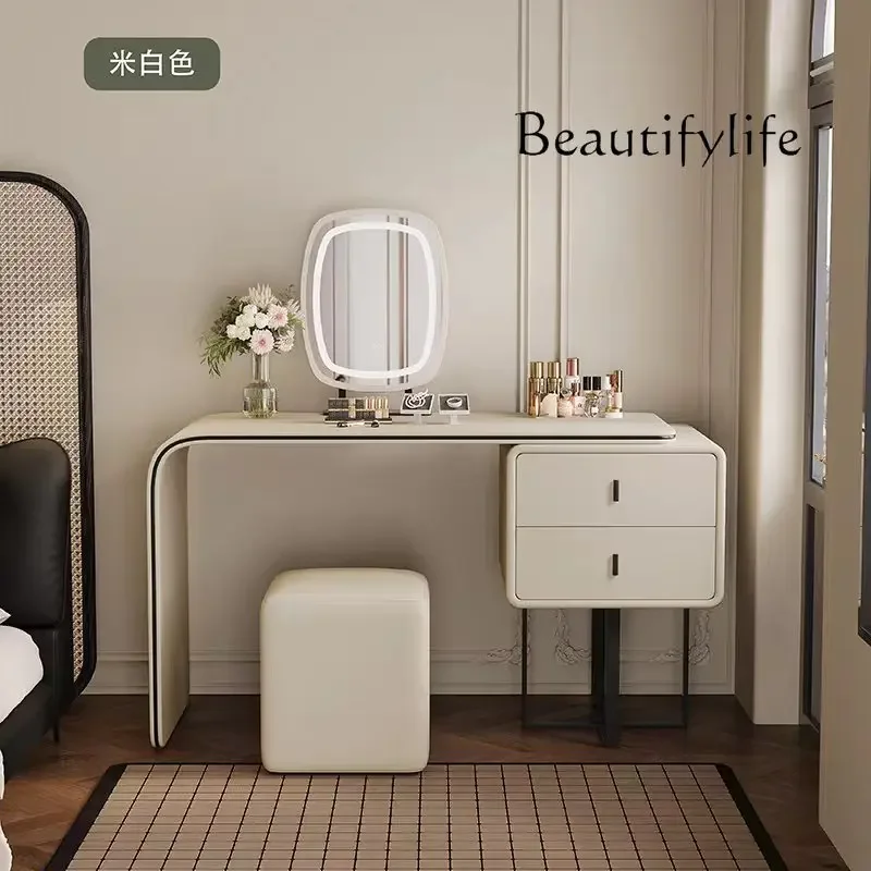 

Modern makeup table Light luxury dresser Cream style bedroom Small storage cabinet Integrated makeup mirror