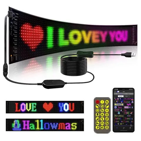 자동차 LED 매트릭스 픽셀 유연한 패널 야간 조명 DIY 프로그래밍 가능한 디스플레이 블루투스 App 제어 로고 라이트 자동차 Windows 바 파티