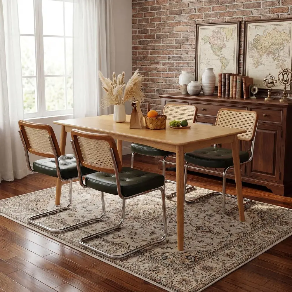 

Chairs set of 4 ,Rattan Cane Dining Kitchen Farmhouse Side Chairs,Velvet Handwoven Rattan Cane Back,with Metal Legs and Upholste