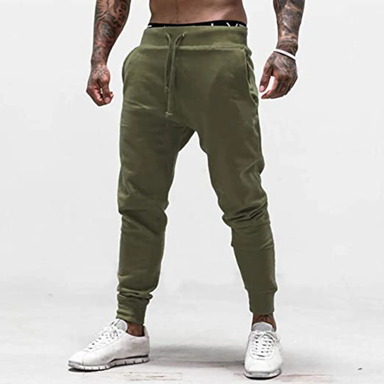 

Mens Solid Color Sports Pants Outdoor Sports Elastic Waist Trousers Drawstring Pockets Sports Tights Leisure Sweatpants Trousers