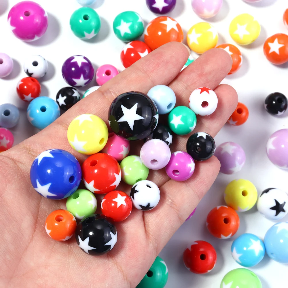 10-20Pcs 12/16/20mm Acrylic Beads Round Ball Random Color Loose Spacer Star Pattern DIY Making Bracelets Jewelry Accessories