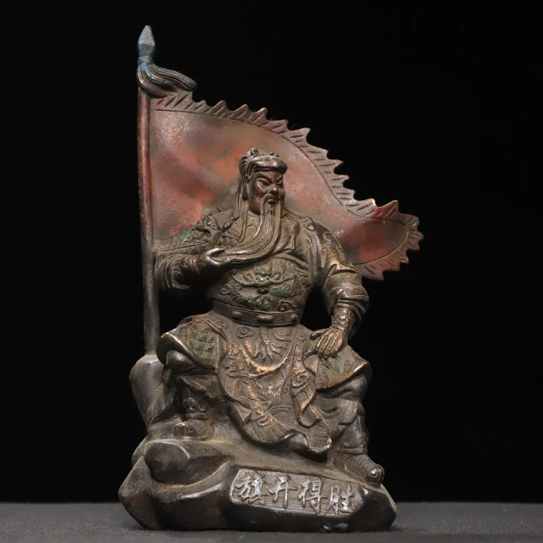 Old Bronze Cinnabar Northern Wei Buddha Lord Guan Guan Yunchang Sitting Buddha win victory in the first battle Banner Backlight