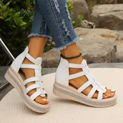 Shoes for Women Sandals Comfortable Wide Platform Sandals Women Back Zipper Open Toe Ankle Strap Glitter Solid Sandales Femmes