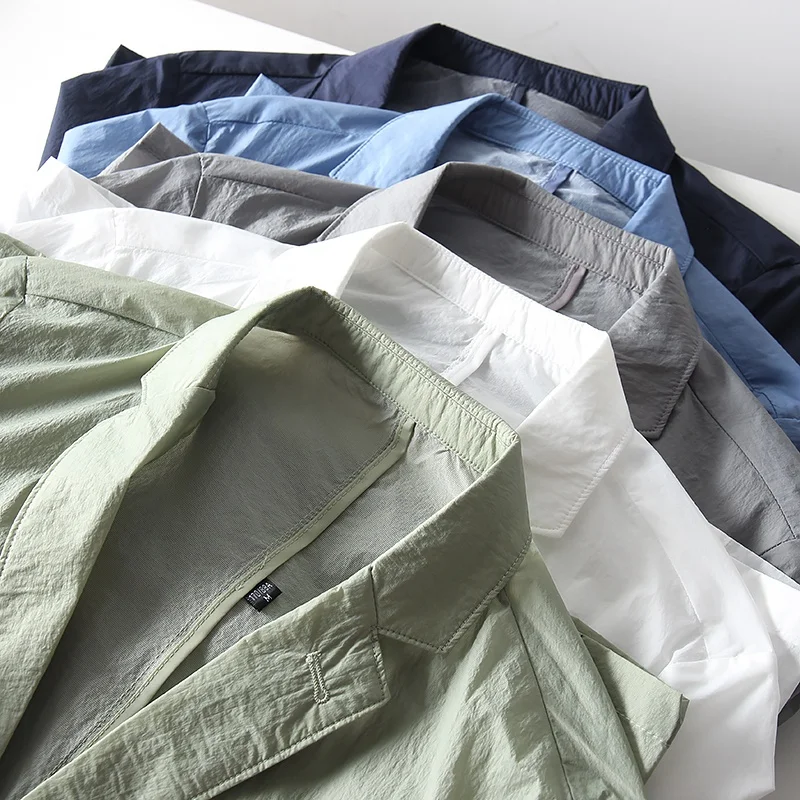 

Ultra-Light Texture Crt Men's Summer Anti-Wrinkle Casual Suit Jaet Faionable Busin Casual Long Sve Stand Fit