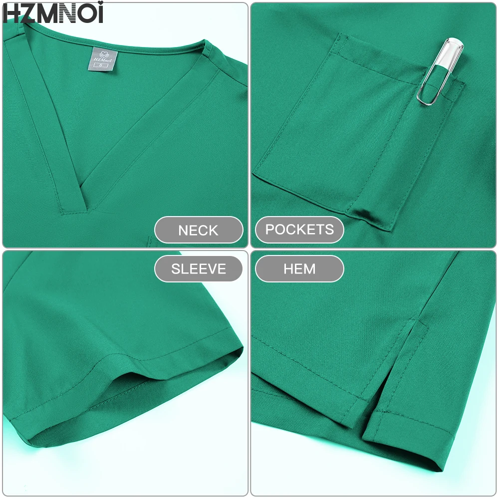 医師ナース手術服女性スクラブセット美容院作業服臨床スクラブトップ + パンツスパ看護チュニックスーツ