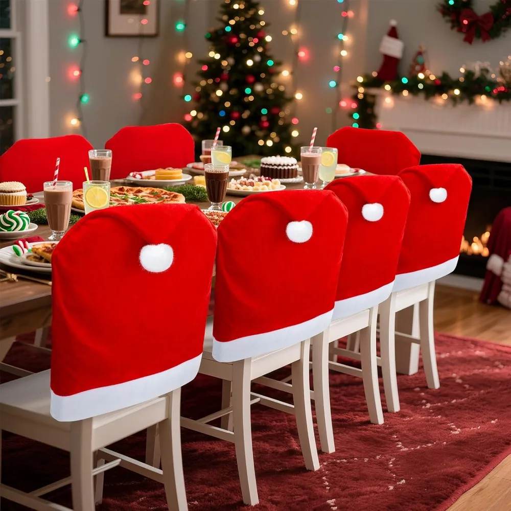 6/10pcs Luxury Plush Velvet Chair Covers Red Gold Non-Slip Stretch Fit Easy Clean Holiday Party Dining Room Chair Protector