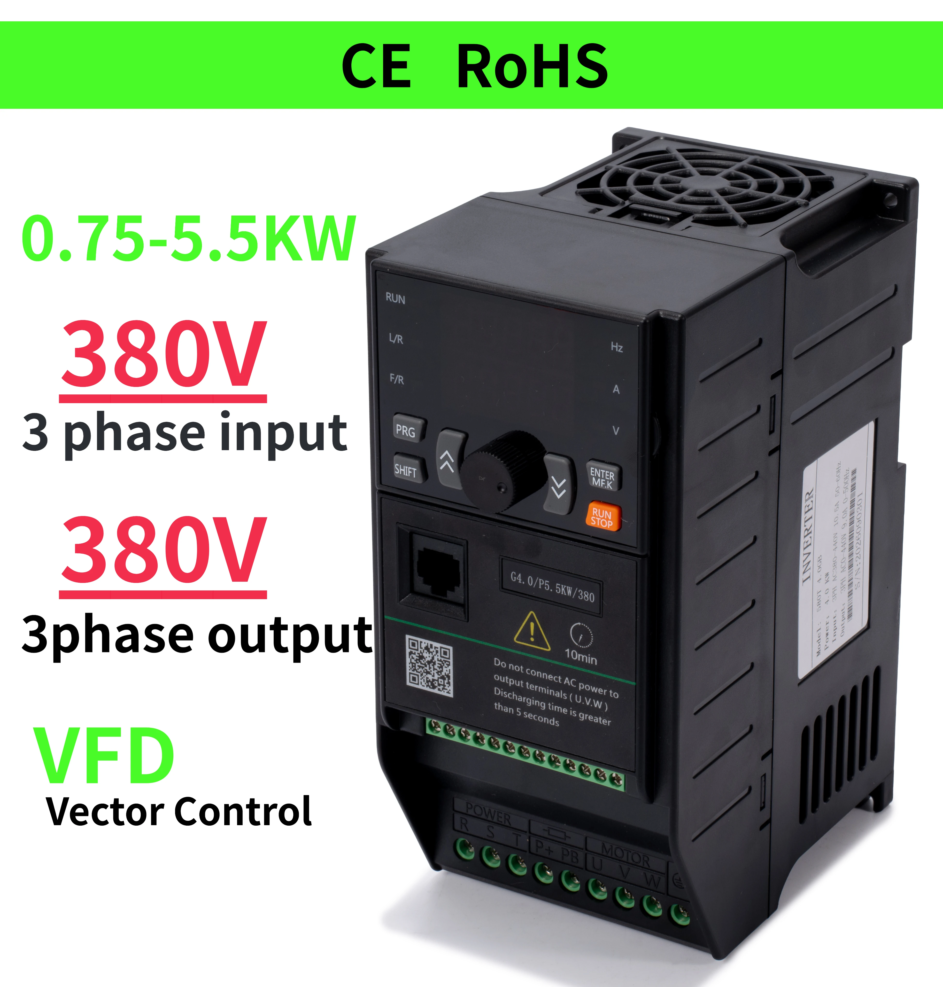 VFD /5.5KW/4KW/2.2KW/1.5KW /0.75KW220V and 380V AC Variable Solar Pump Frequency Inverter With MPPT to 3phase 220V/380V Motor