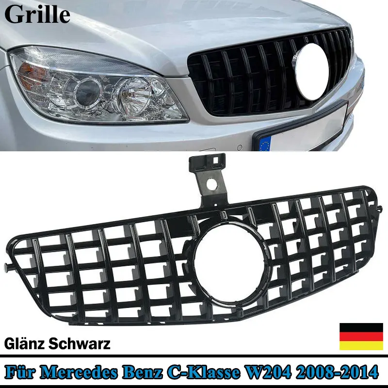

Верхняя решетка MagicKit для Mercedes Benz C Class W204 C180 C200 C220 C300 C350 2008-2014, черная центральная решетка переднего бампера