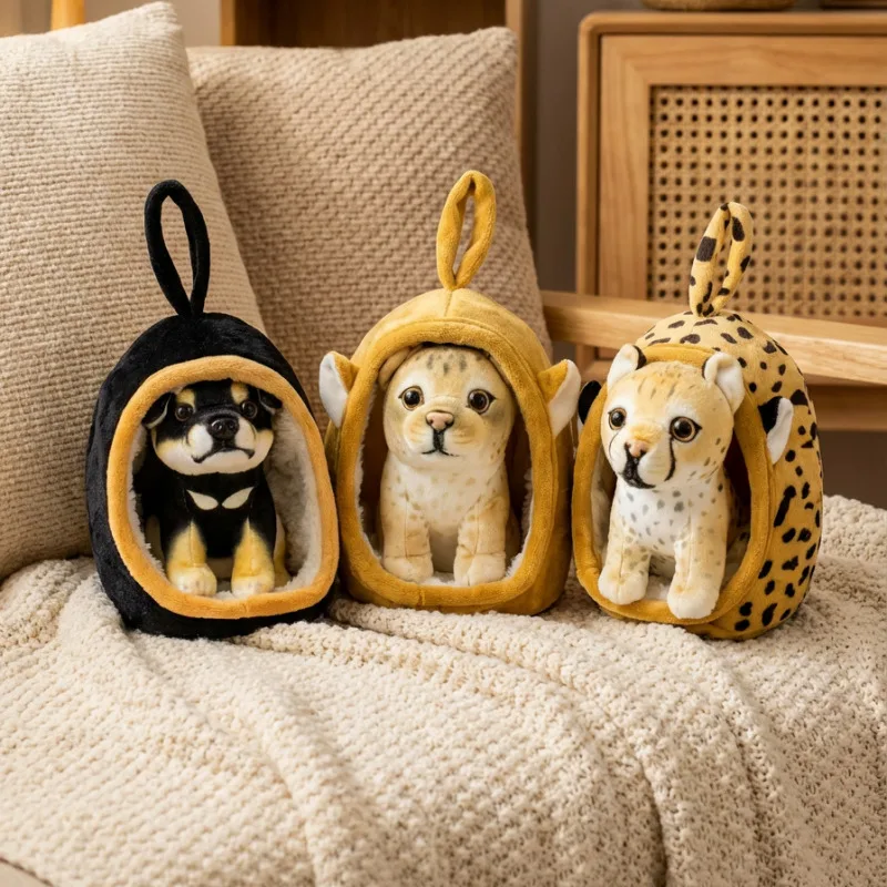 1개 18CM 귀여운 동물 둥지 플러시 장난감 시뮬레이션 호랑이 표범 허스키 사자 기린 시바견 인형 귀여운 홈 장식 선물