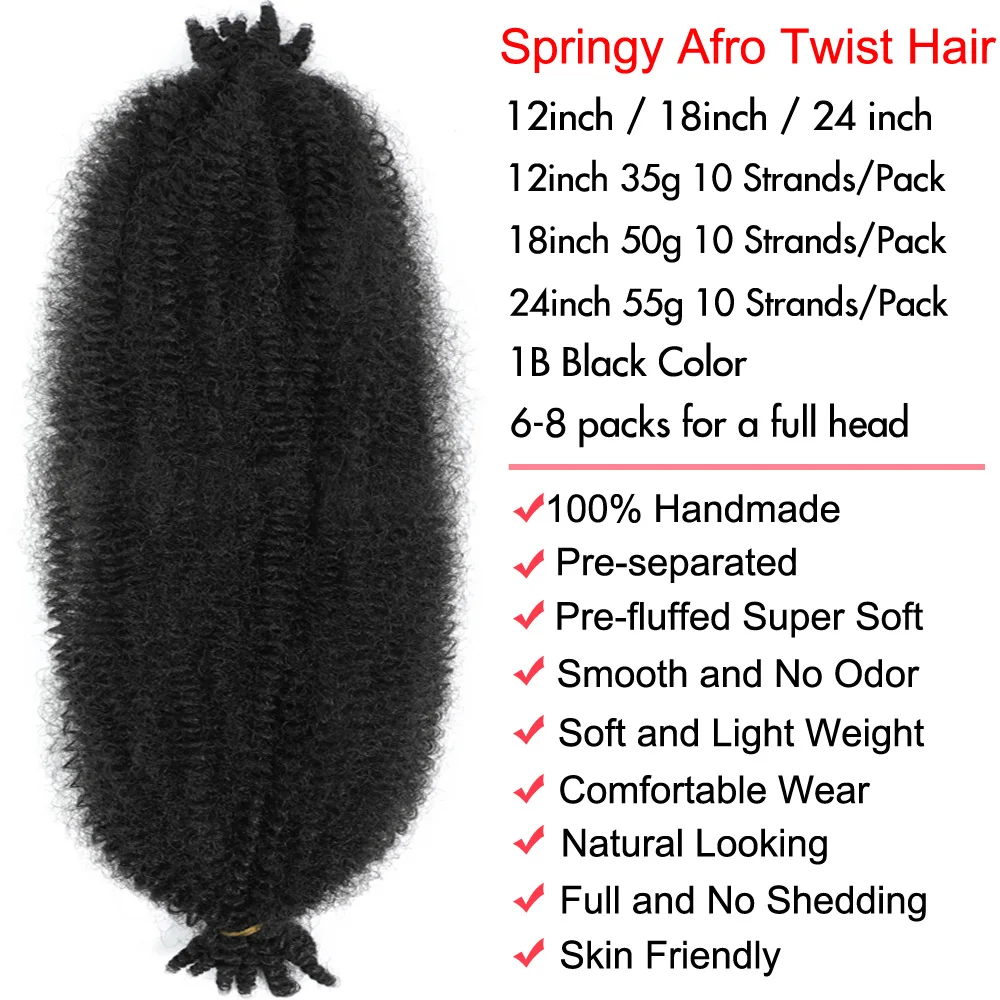 Short to Long Springy Afro Twist Hair Pre-fluffed Spring Twist for Protective Styling Marley Crochet Twist Hair for Black Women