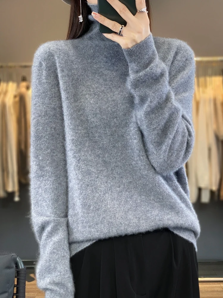 女性用カシミヤタートルネックセーター、ベーシックプルオーバー、100% メリノウール、単色、長袖、knitwear、女性用衣類、トップス、秋冬