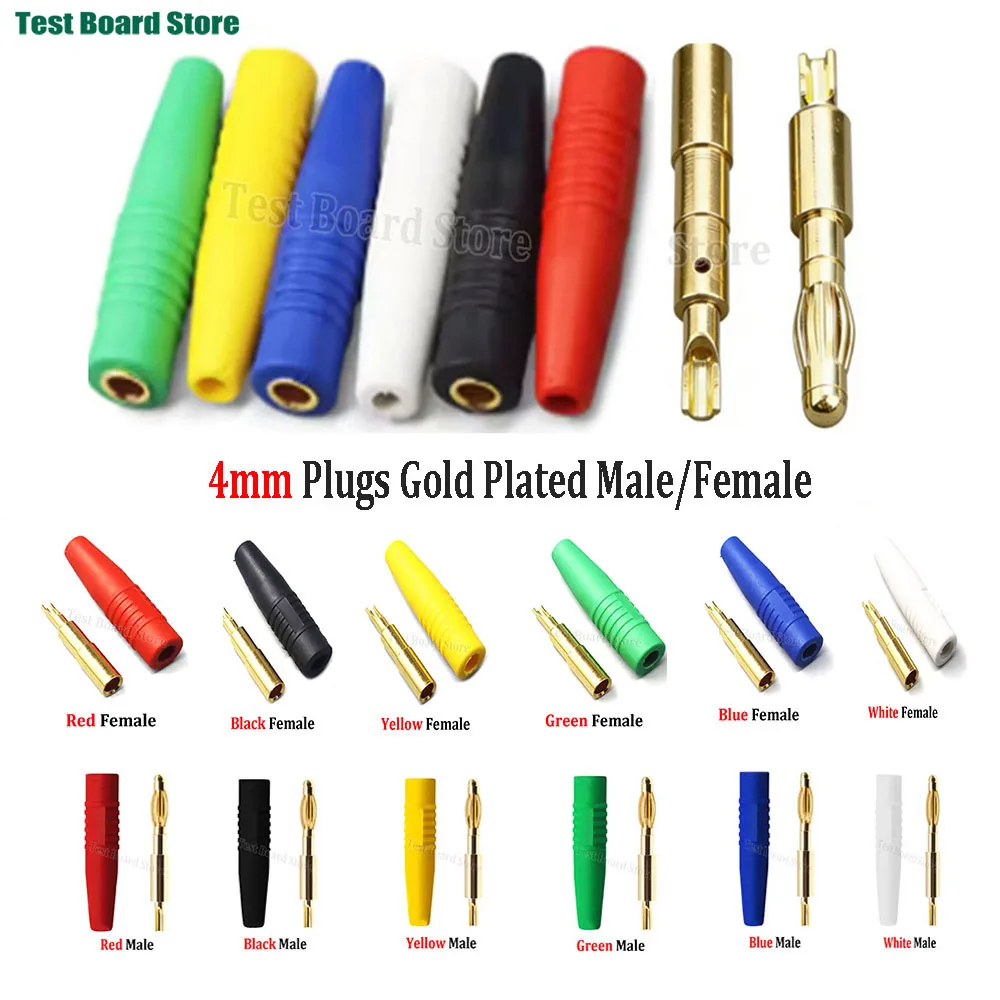 

4/6pcs 4mm Male Female Plugs Gold Plated Musical Speaker Cable Wire Pin Banana Plug Connectors red black yellow blue green white