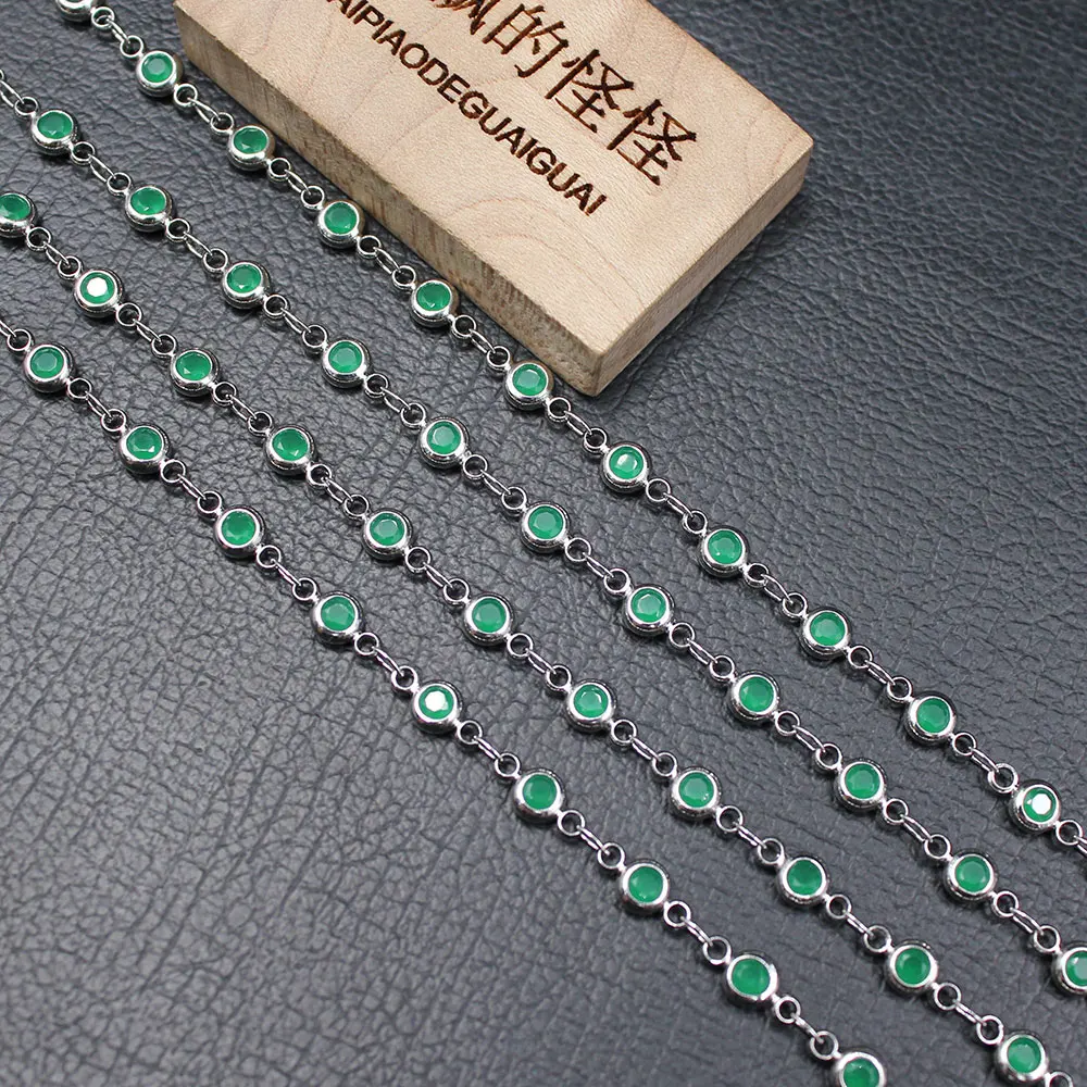 1 Meter Bezel Set 4mm Green CZ White Gold Plated Copper Fashion Chain Paperclip Neck Chain Pearl Jewelry Making DIY