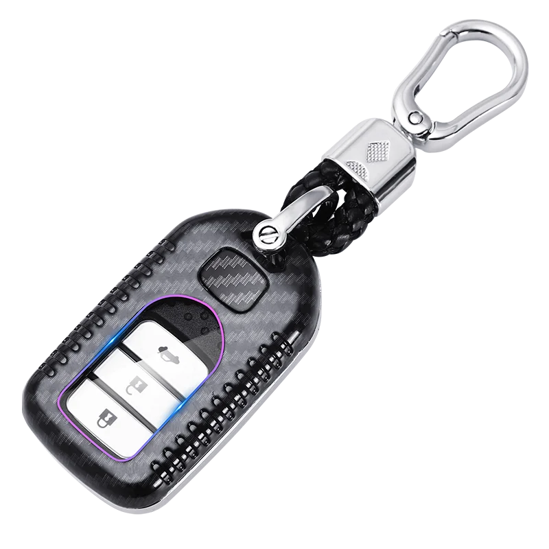 

For Honda Civic CR-V ABS+fiber hard shell Carbon fiber Car Remote Key Case Cover Chain