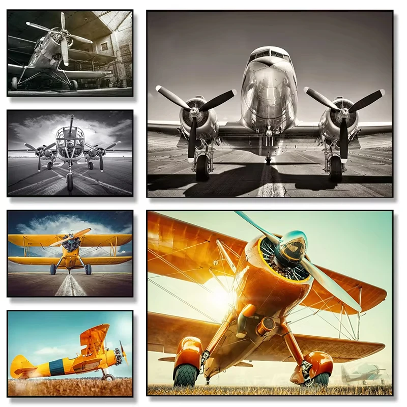Retro Airplane Fighter Poster  Canvas Painting Print Sky Aircraft Pictures for Living Room Office Wall  Home Decor Gift