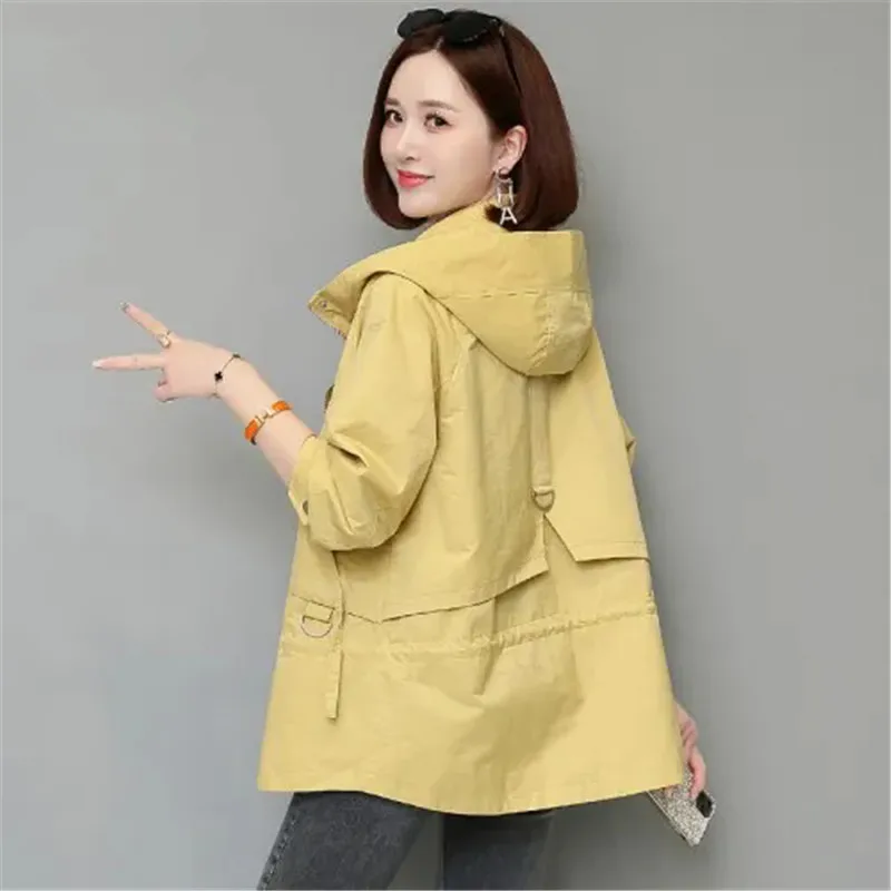 

Женская ветровка с капюшоном, весна-осень 2024, новая корейская мода для мам среднего возраста, свободный повседневный Тренч на тонкой подкладке, женский B895
