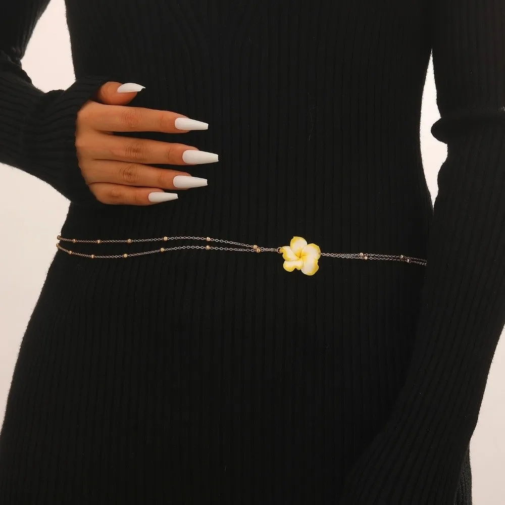 Fashion Bohemian Flower Waist Chain Double Layered Adjustable Length Belly Chain Gold Dress Chain Women Girls