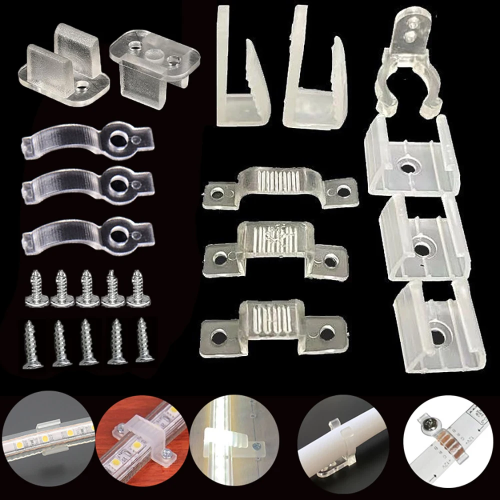 Neon Strip Led Connector COB Led Tape Fix Holder Clips with Screw Plastic Buckle Accessories For 5050 2835 5/12/110/220V RGB Led