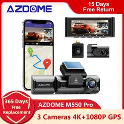 AZDOME M550 Pro 3 Camera Dash Cam 4K Front + 1080 RearCam Car DVR Built-In GPS WiFi Car Recorders IR Night Vision APP Control