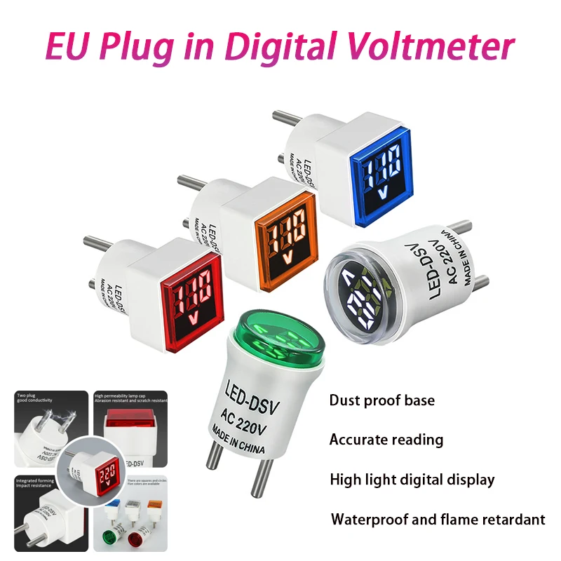 

AC 50-500V Square/Circular Digital Voltmeter Voltage Detector EU Plug LED Display Voltage Detector Portable Voltage Detector