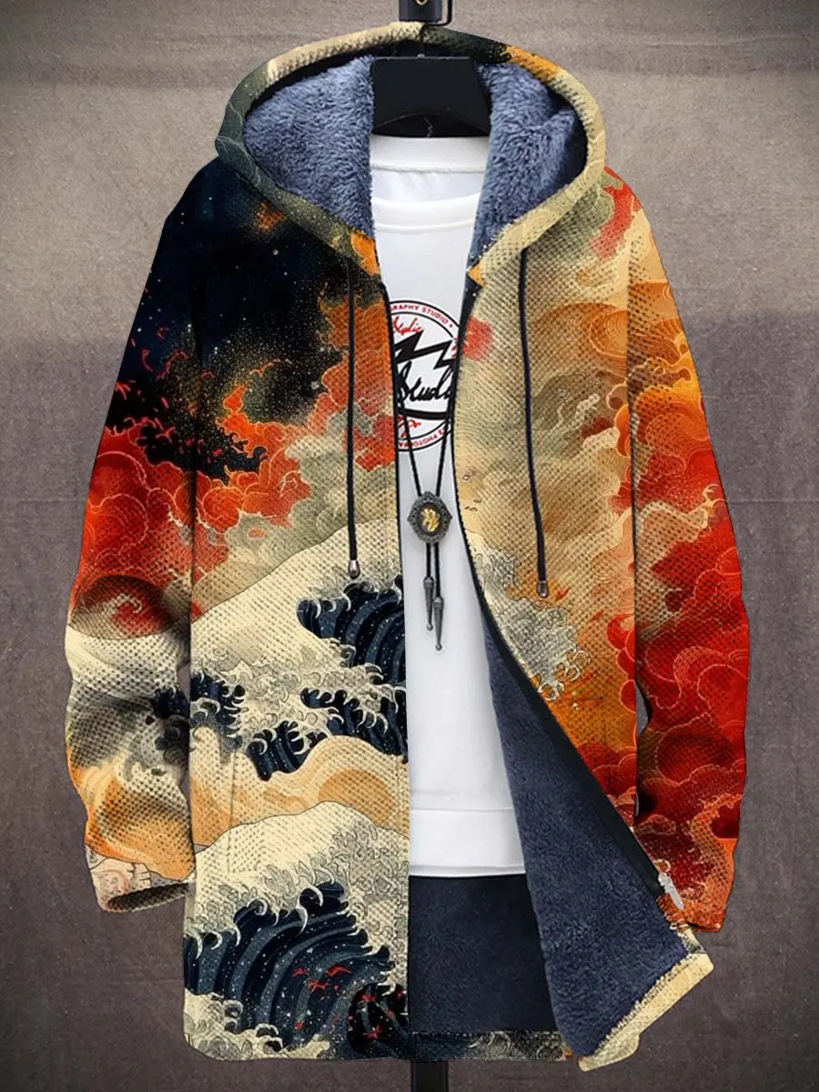

Vintage Art Coloured Seawater Unisex Plush Thick Long-Sleeved Sweater Cardigan Coat Men's Thick Warm Jacket