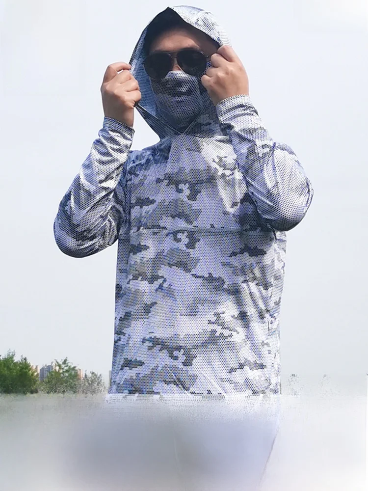 クールアイスシルク釣りスーツ超薄型迷彩柄軽量速乾通気性メンズ夏釣り服パンツとシャツ