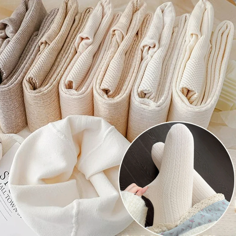 Y2K Vintage Knitted Pattern Tights Women Fashion Basic Thickened Wool Tights High Streetwear Stocking Pantyhose for Winter