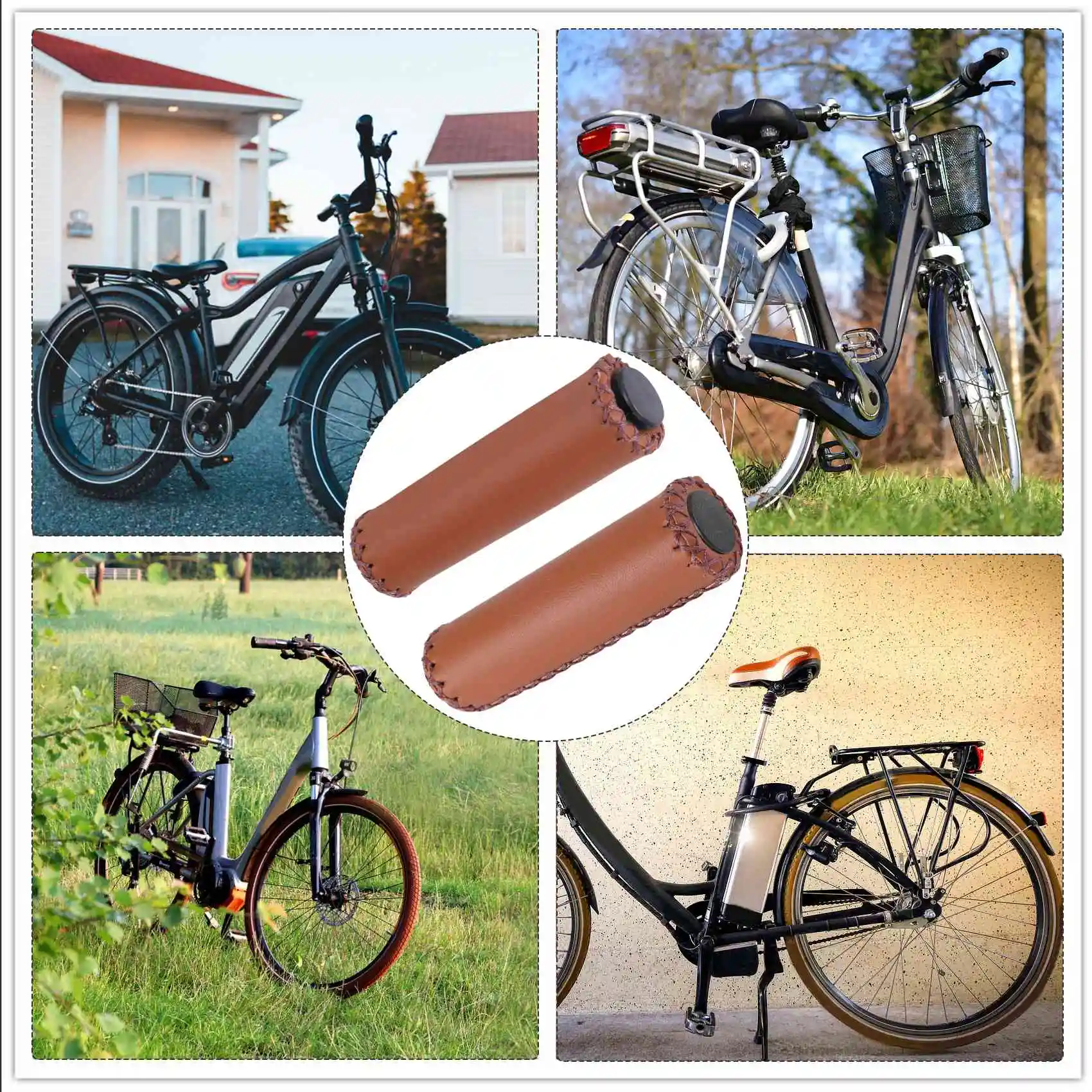 Pair Vintage leather bicycle Grips Grips trekking handlebars Cover Colour: Brown