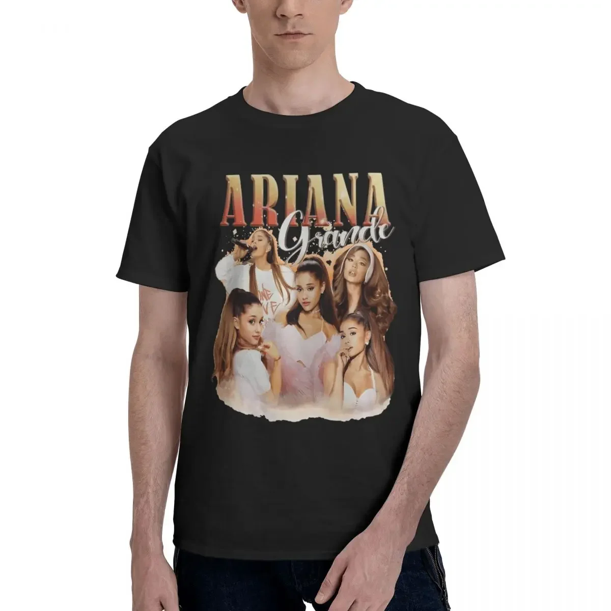 Vintage Ariana Pop Music R&B Singer T-Shirt for Men Round Collar Cotton T Shirt Short Sleeve Tee Shirt Summer Clothing