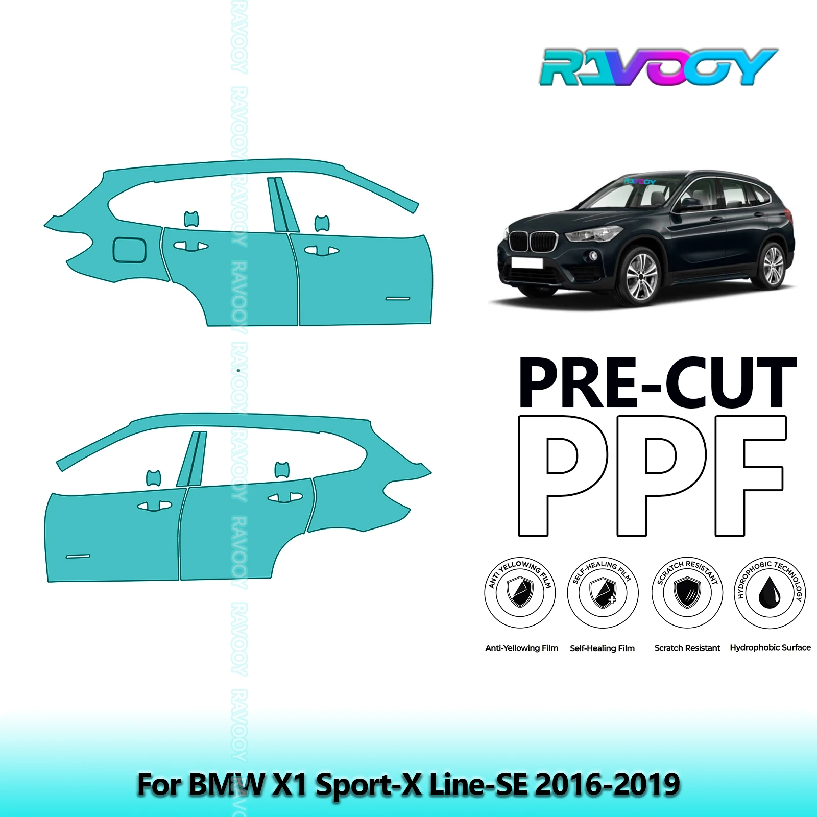

For BMW X1 Sport-X Line-SE 2016-2019 8.5mil Clear Matte Pre-Cut PPF Door & A/B Pillar Kit TPU Paint Protection Film Set