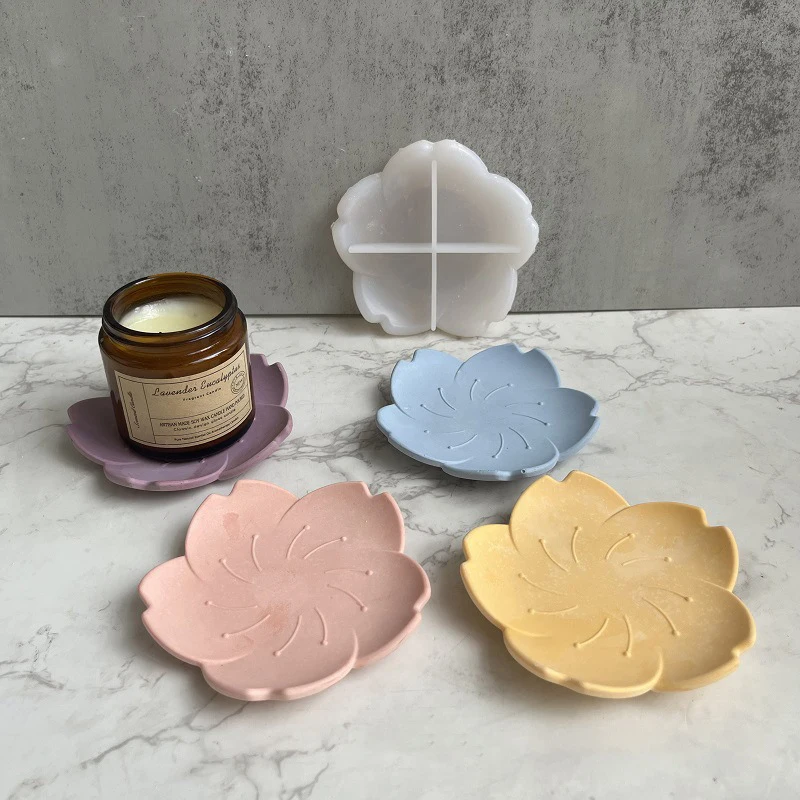 Flower Plate Silicone Mould Jewellery Sundry Storage Tray Plaster Resin Concrete Coaster Mould Home Craft Decoration Supplies