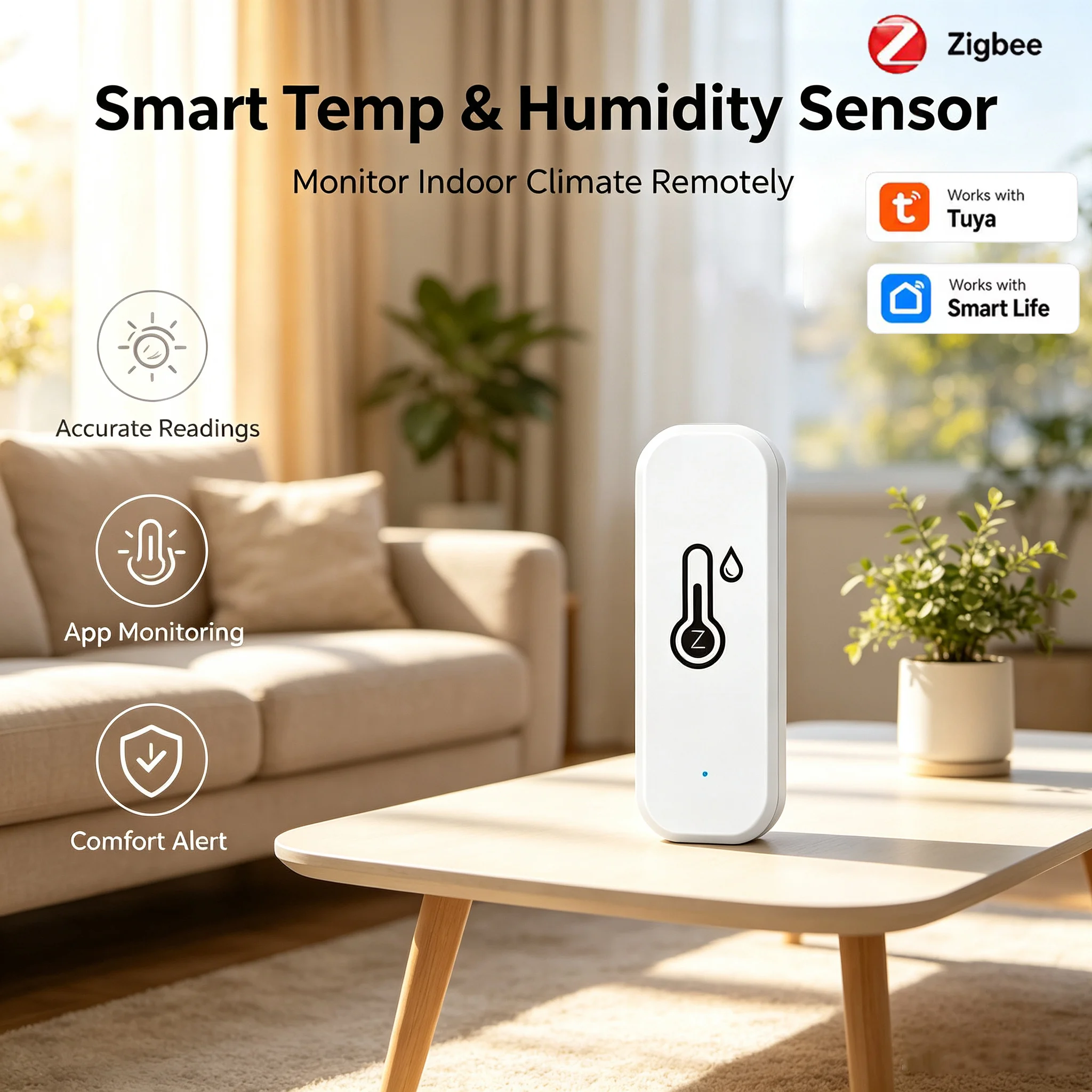 Smart Zigbee Temp Humidity Detector Work With Tuya APP Wireless Indoor Temperature Humidity Monitor Home Environment Monitoring