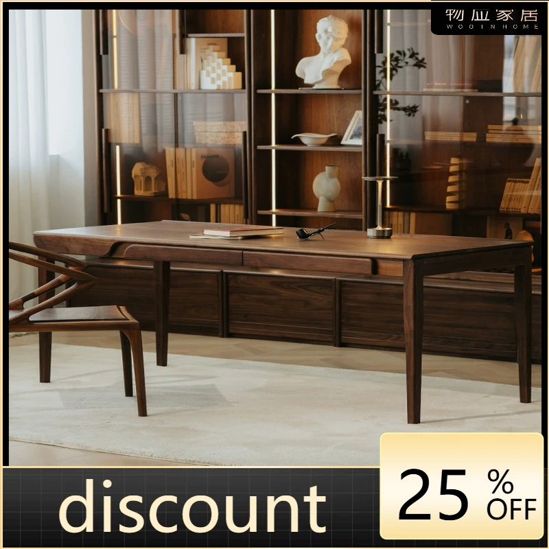 

LH light luxury black walnut solid wood simple modern home study computer desk