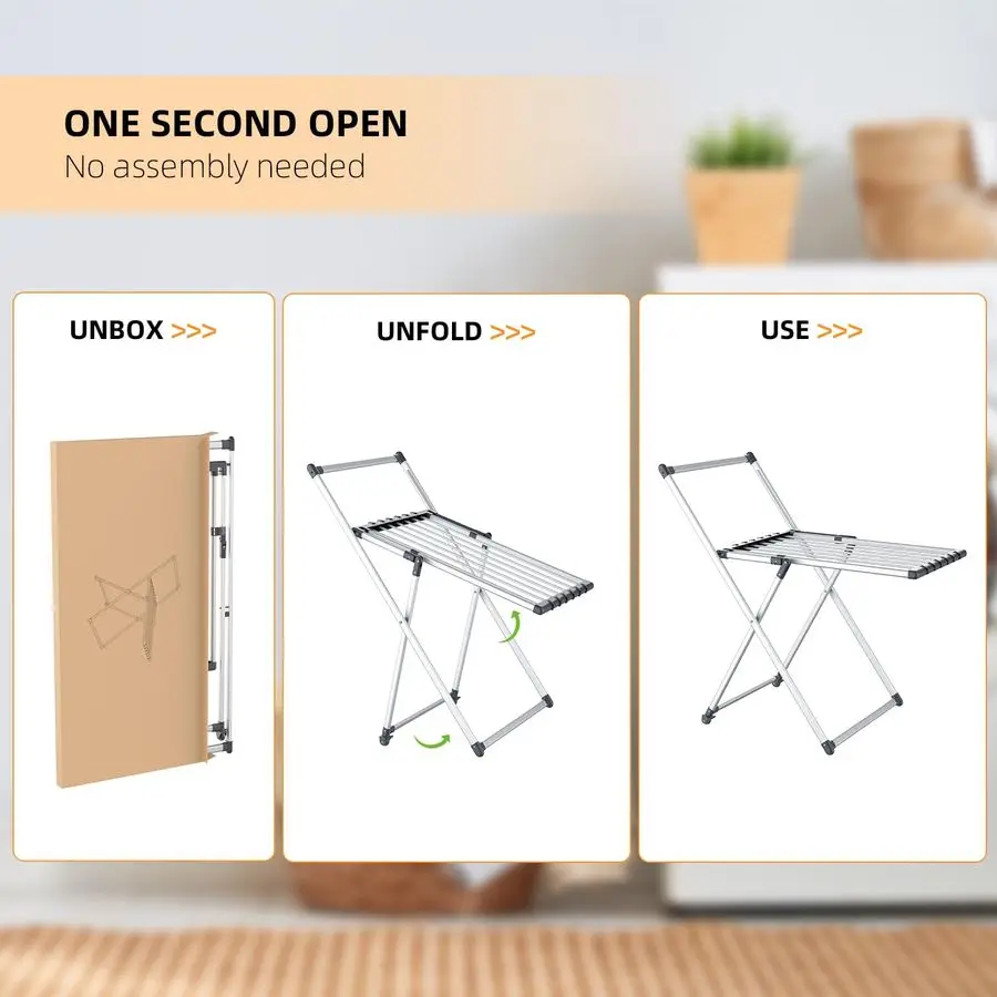 Drying Rack, Foldable Laundry Rack for Indoor Outdoor, 10pcs Sock Clips, Collapsible SpaceSaving Drying Rack for Clothes Towels