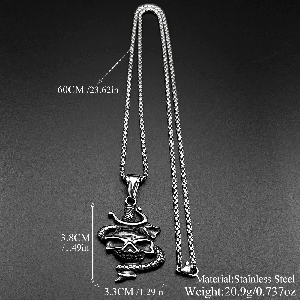 Dark Hip Hop Snake Skull Pendant Necklace for Men Women Stainless Steel Gold Silver Color Chain Punk Party Jewelry Gift