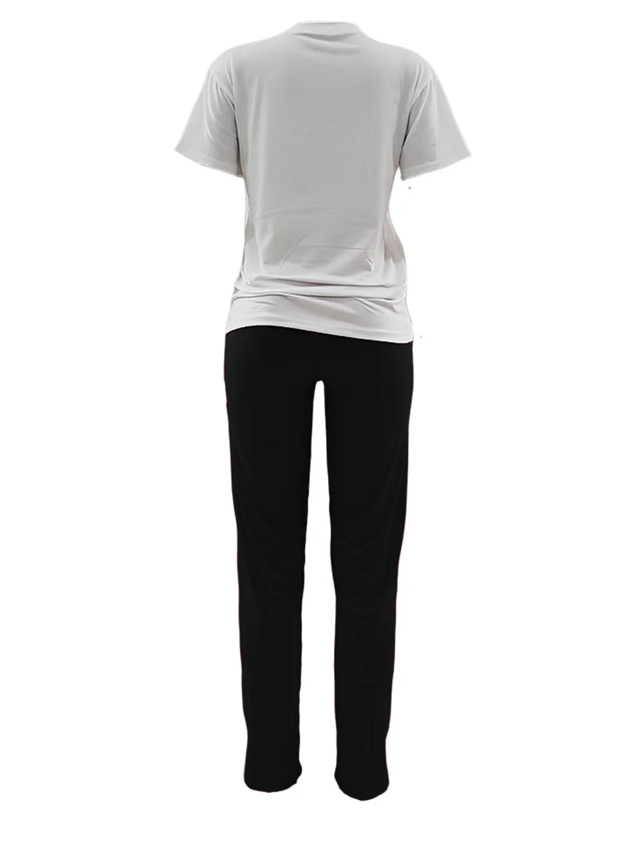 Casual 2-Piece Sets for Women, Pink Letter Print Tracksuits, Plus Size Sweatsuit, 3XL Top and Skinny Pants Outfits, 2PCs