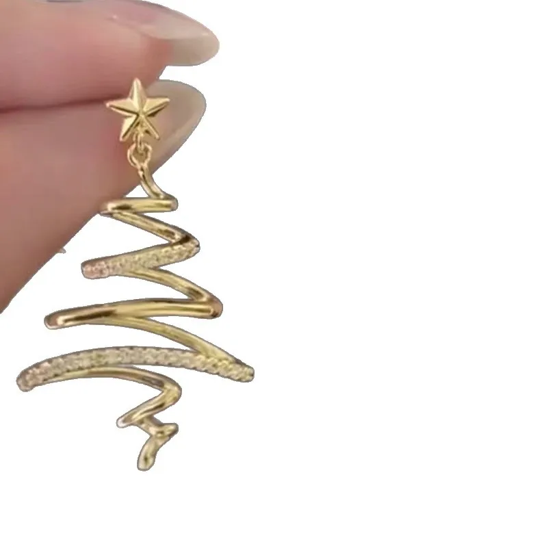 Kreative goldene Linien-Weihnachtsbaum-Ohrhänger für Damen, modische Stern-Ohrringe, Accessoires, Schmuck, Mädchen-Geschenke, Party, Freizeitkleidung – Detail 19