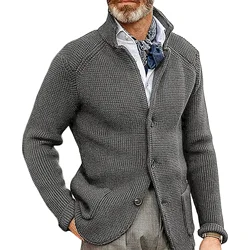 Sweater Long Sleeve Solid Color V Neck Men Cardigan Single Breasted Button Winter Autumn Knitwear Pullover Jackets