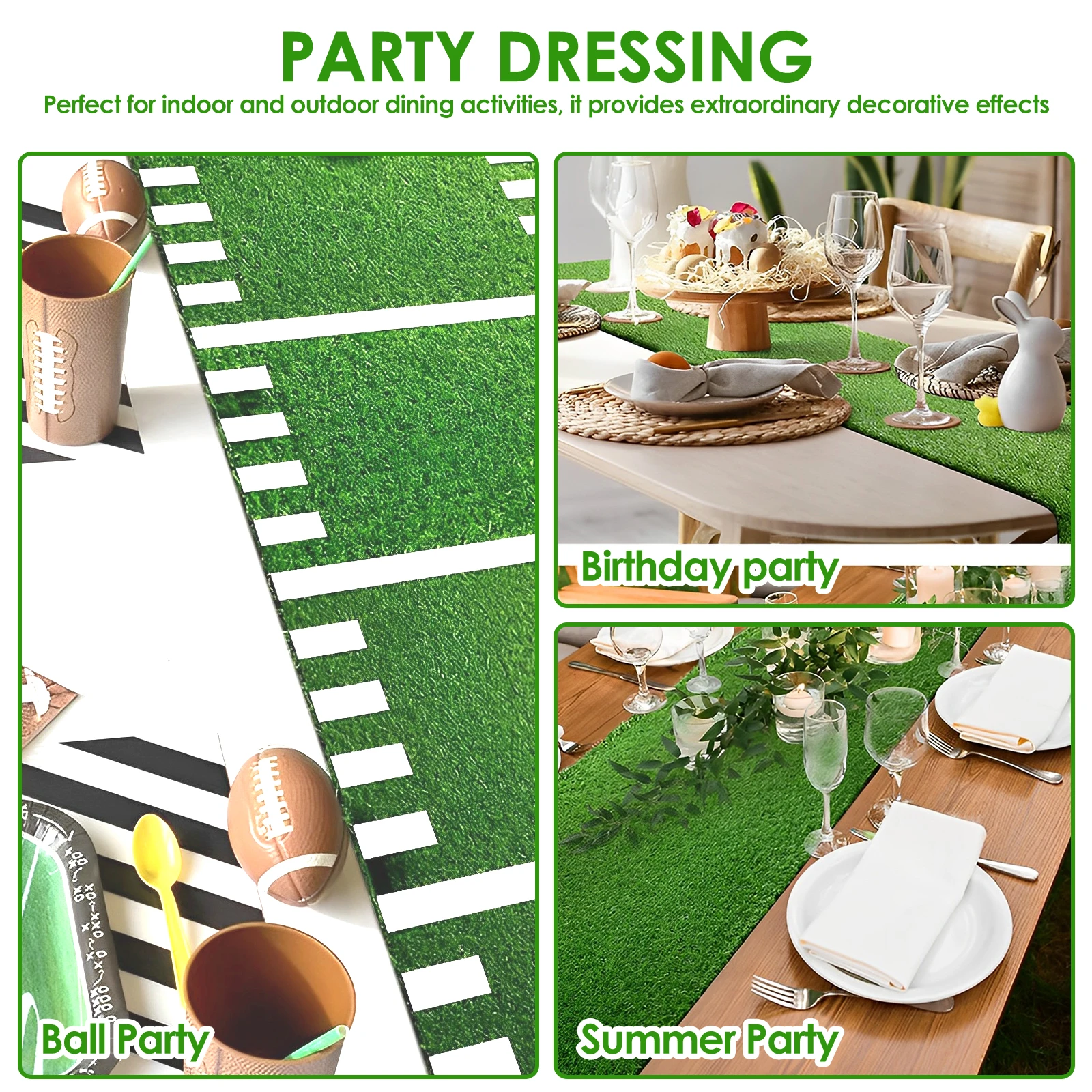 Artificial Grass Table Runner Soft Faux Cloth DIY Tabletop Decoration Anti-Shedding Anti Slip Green Lawn Mat Natural False Rug