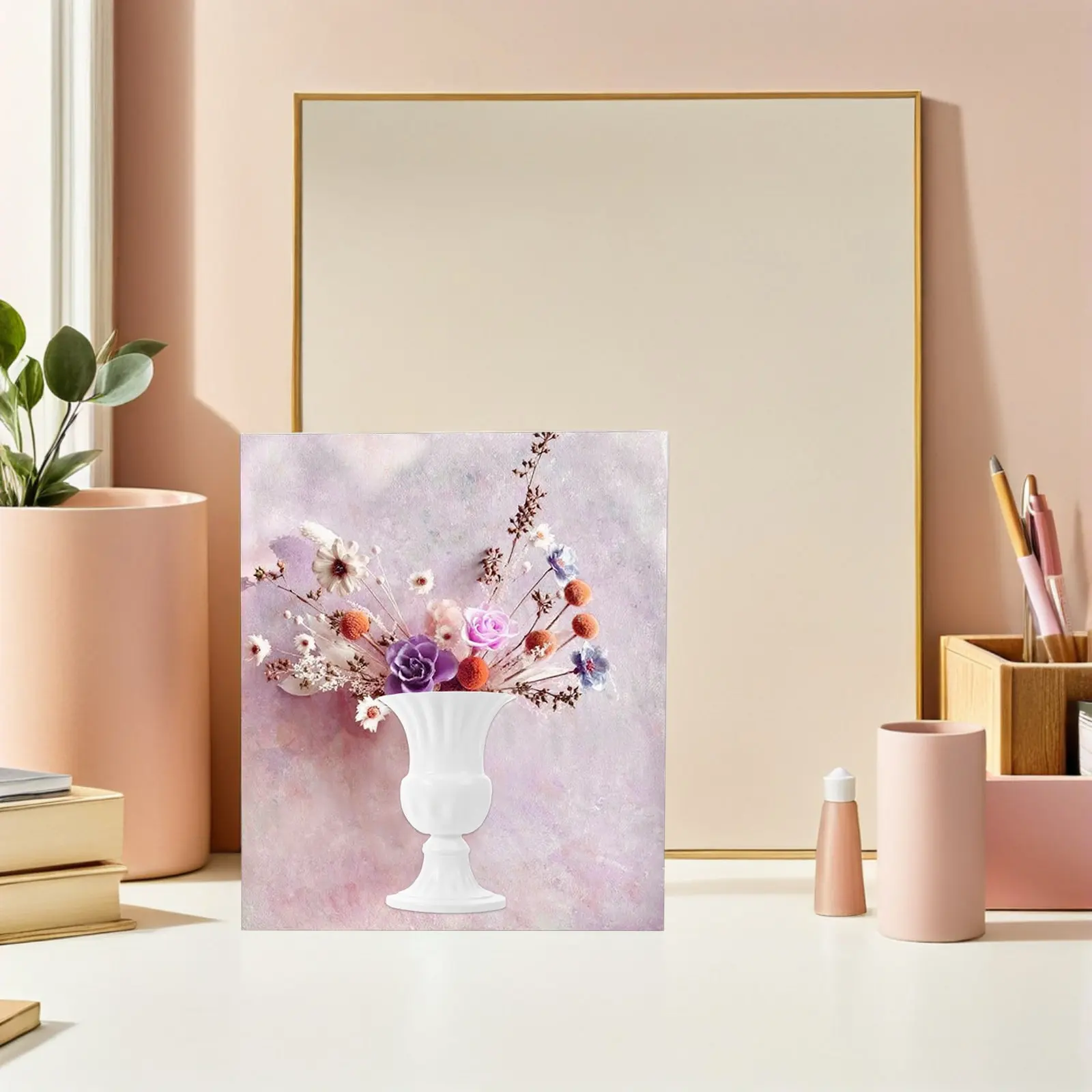 4Pcs French Style Half Vase Mini Wall Mounted Urn Planter Flat Back Plastic Sconce Pocket White for Preserved Dried Flowers