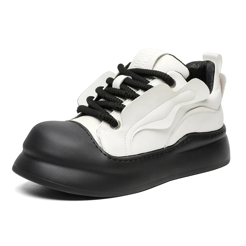 حذاء رجالي كاجوال للمسرح الليلي من الجلد الطبيعي برباط علوي حذاء مسطح أسود وأبيض مصمم أحذية رياضية للرجال أحذية رائعة