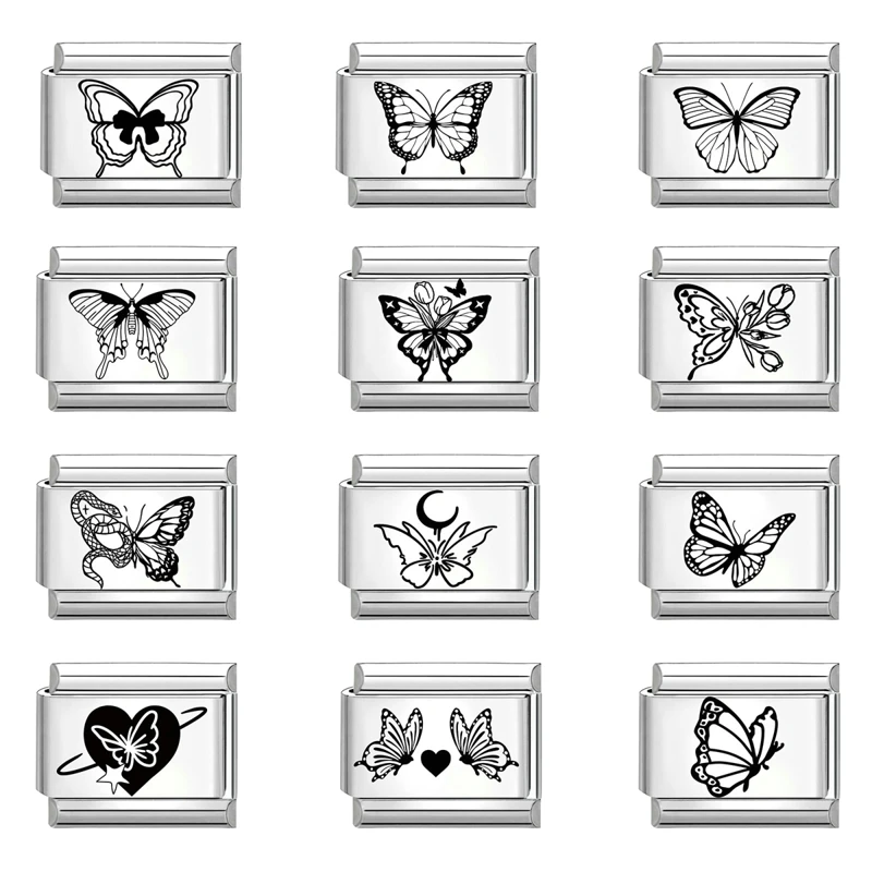 

Girls Black Print Butterfly Heart Leopard Whale Charms Beads Fit 9mm Italian Charm Bracelet Stainless Steel Jewelry DIY Making