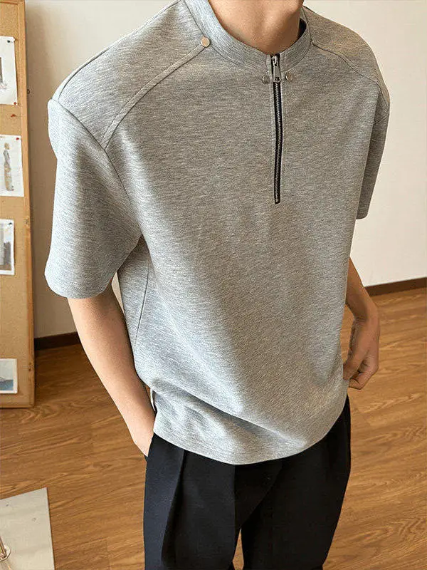 

Мужская летняя футболка American Sle с подплечниками и молнией, CleanFit, с коротким рукавом, повседневная, премиум-класса, Haome