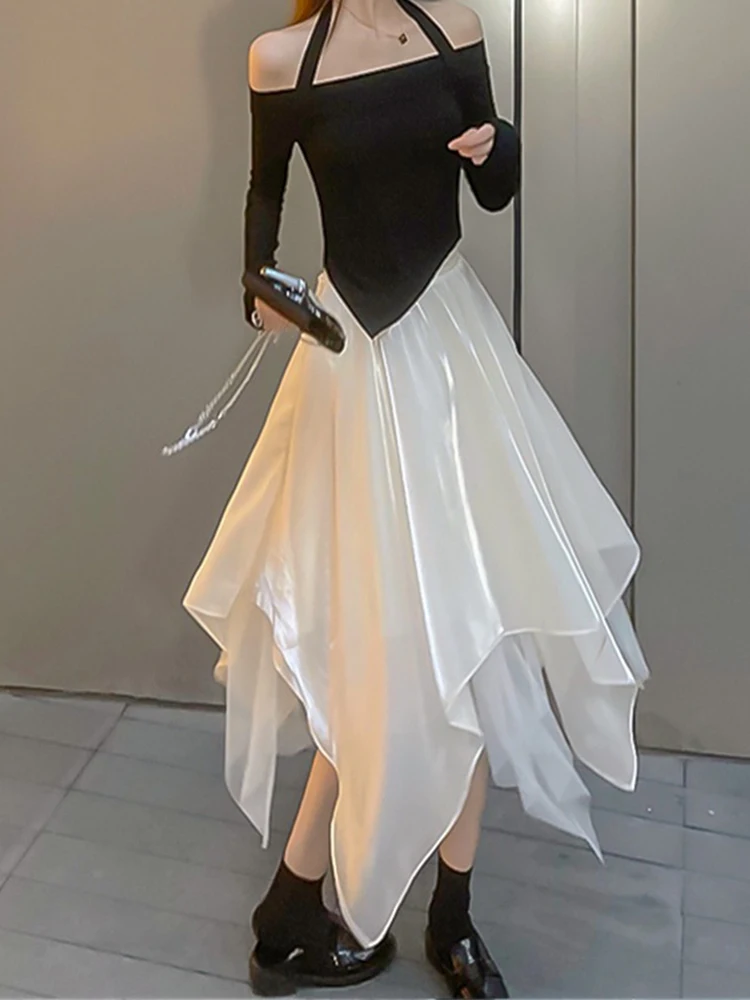 

Summer New Women Irregular Half Skirt Fashion Lyocell Thin Style Ladies Elastic High Waist A-line Mid Length Large Swing Skirt